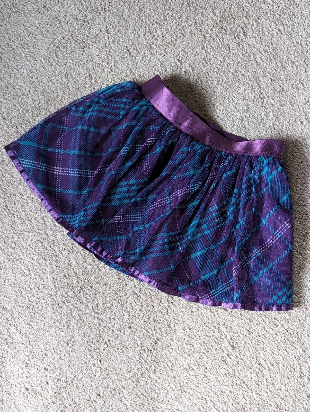 ❤️4/$20 Basic Editions Purple Plaid Circle Skirt with Teal Accent